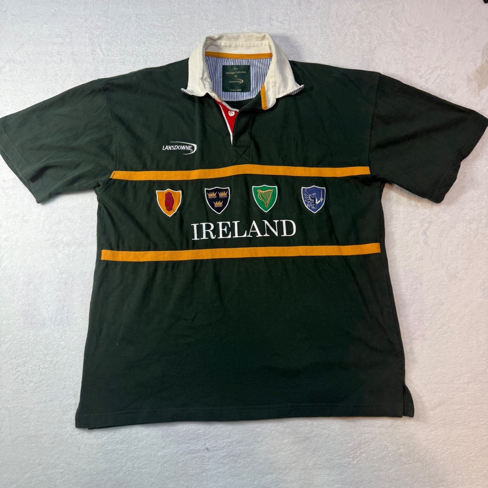 Vintage Lansdowne Rugby Shirt Mens Large Green Excellent Ireland Crest Heritage